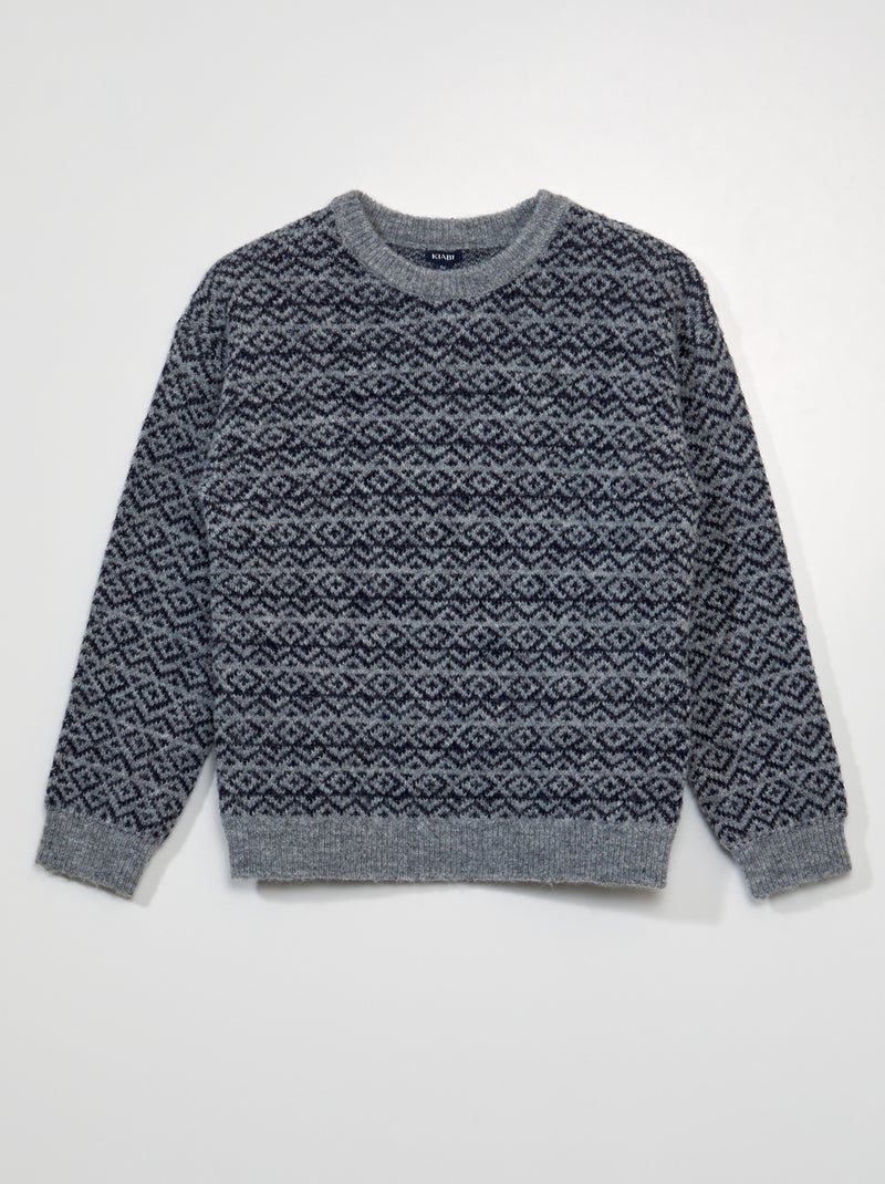 Pull en maille jacquard Gris - Kiabi