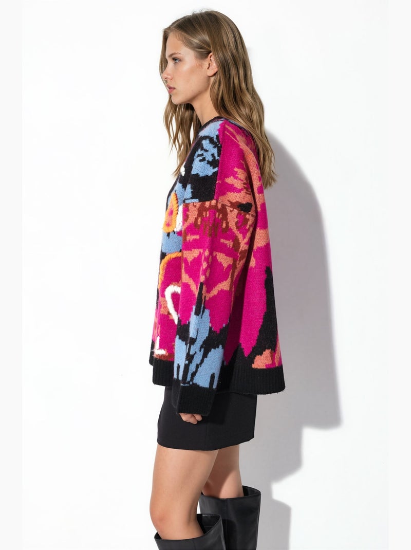 Pull en maille jacquard oversize hiccup Noir Rose - Kiabi