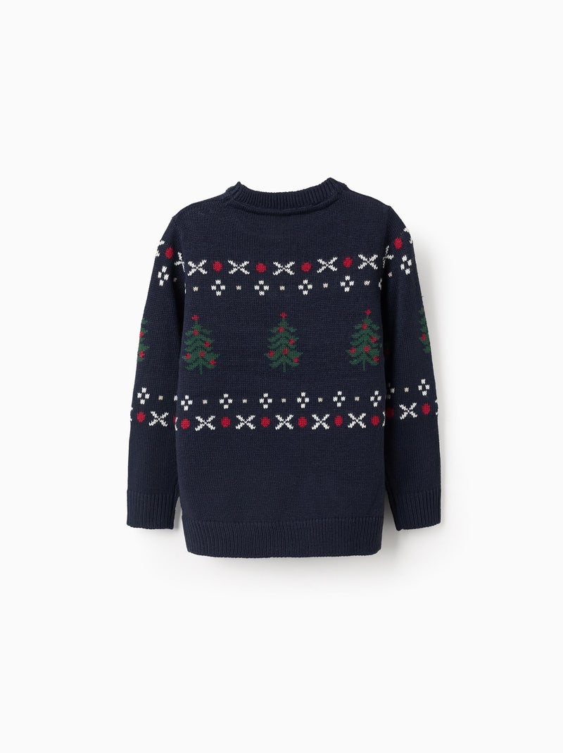 Pull en Maille Jacquard Sapin de Noël, Bleu, Bleu foncé - Kiabi
