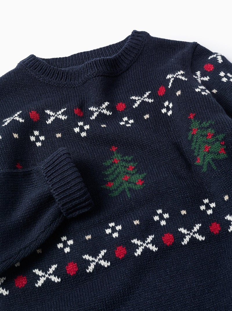 Pull en Maille Jacquard Sapin de Noël, Bleu, Bleu foncé - Kiabi