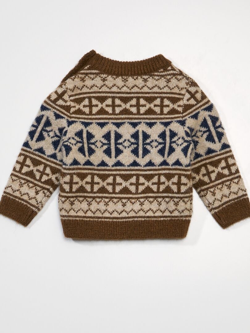 Pull en maille jacquard tricotée Marron - Kiabi