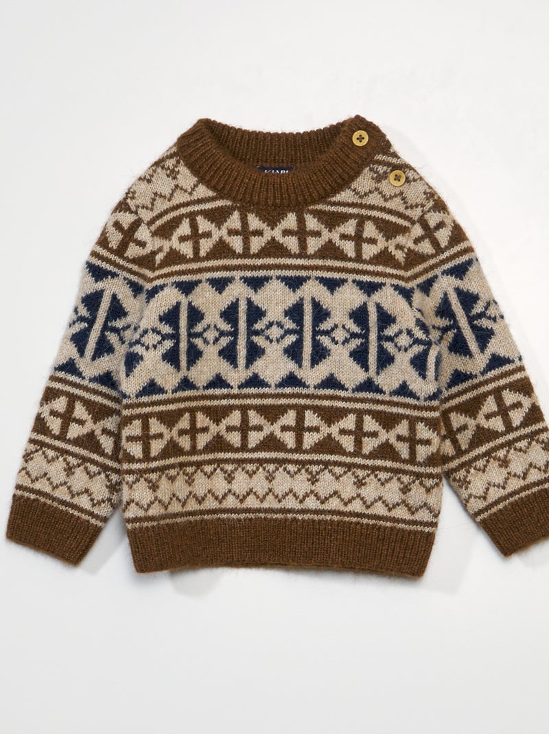 Pull en maille jacquard tricotée Marron - Kiabi