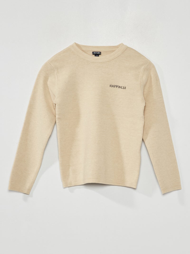 Pull en maille jersey à manches longues Beige - Kiabi