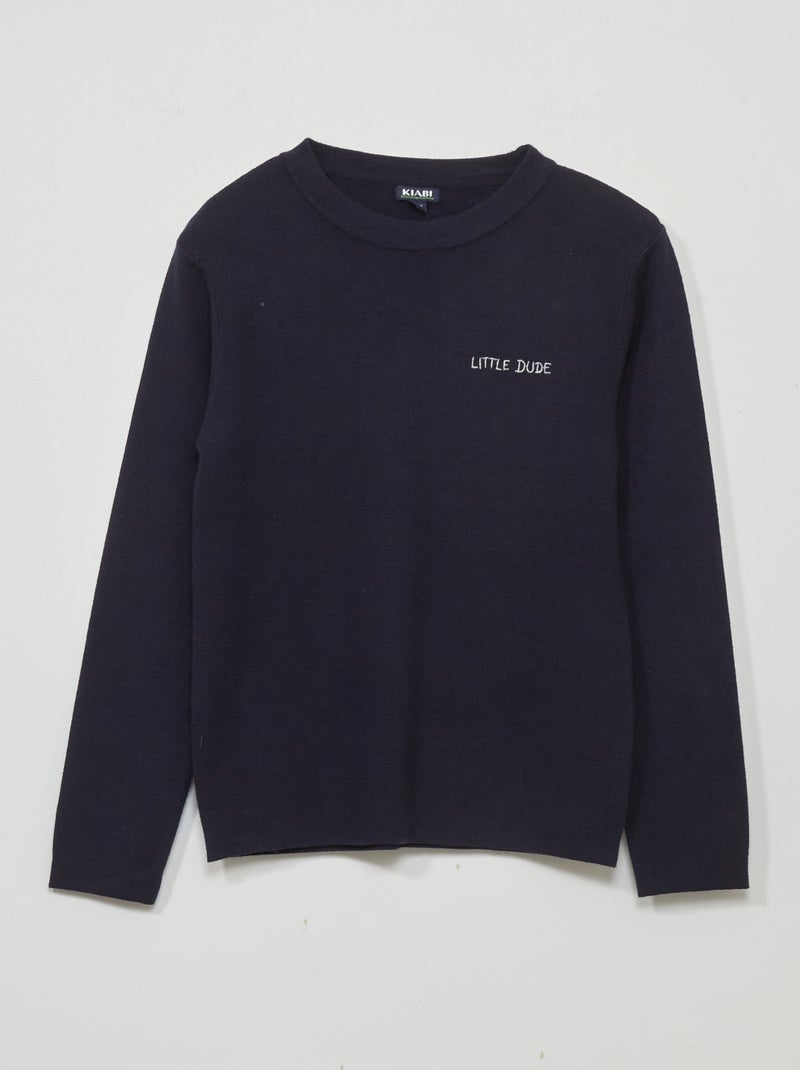 Pull en maille jersey à manches longues Bleu - Kiabi