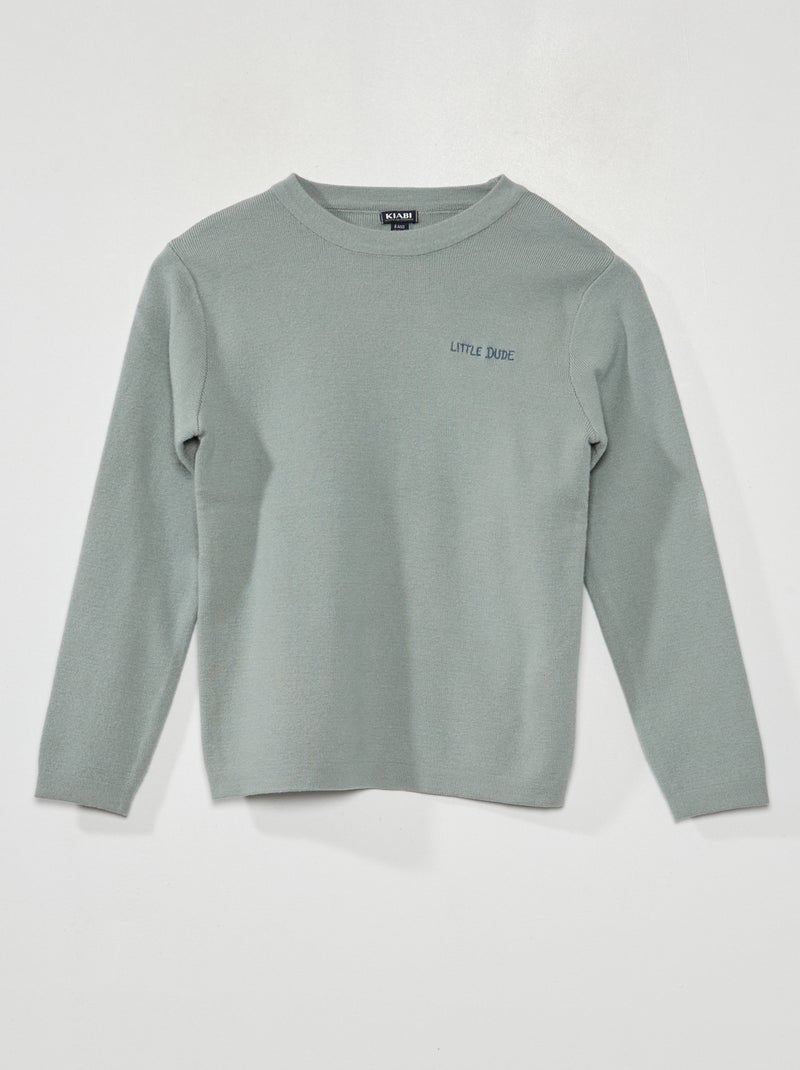 Pull en maille jersey à manches longues Vert d'eau - Kiabi