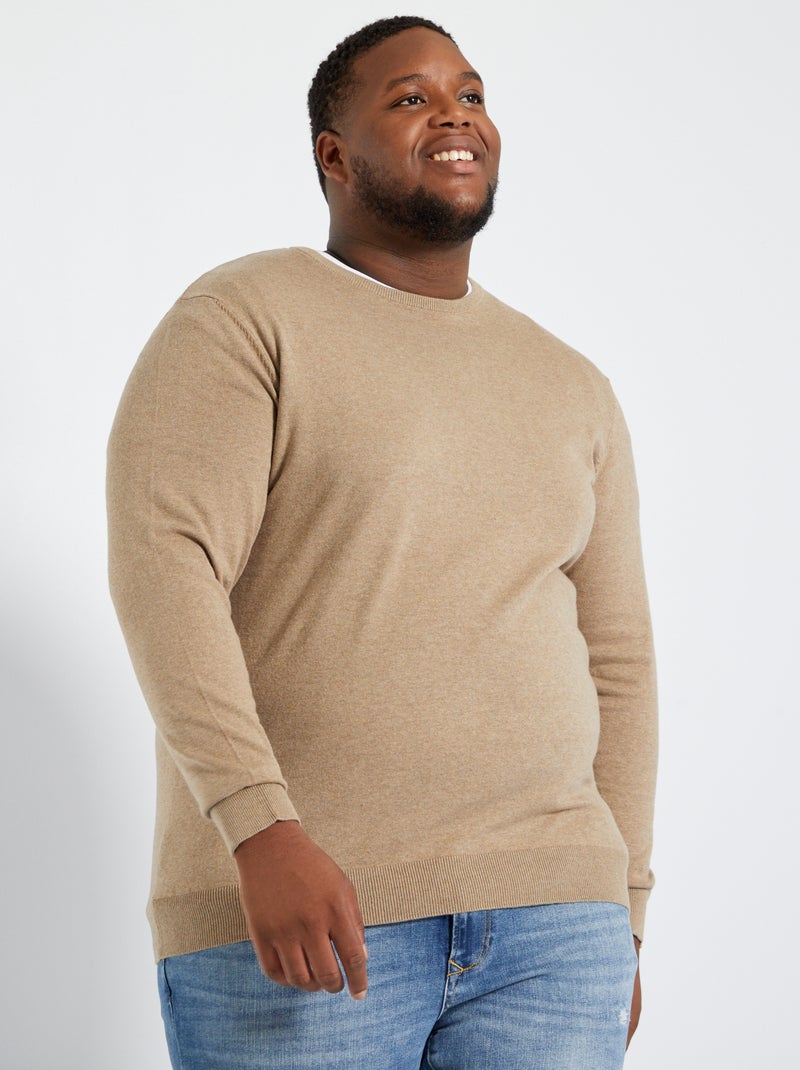 Pull en maille jersey fine jauge beige chiné - Kiabi