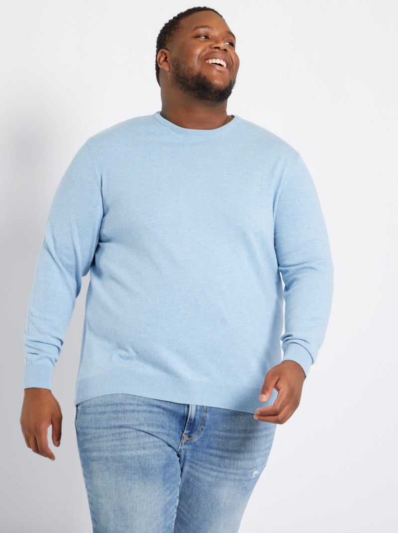 Pull en maille jersey fine jauge Bleu ciel - Kiabi