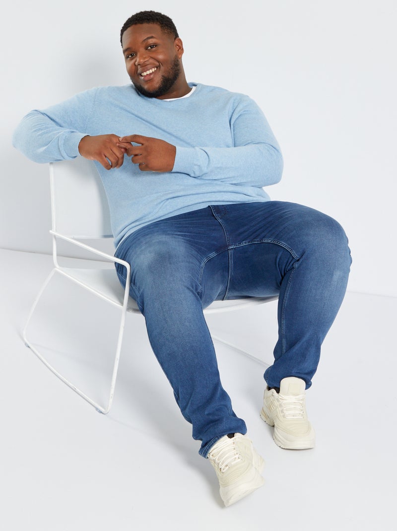 Pull en maille jersey fine jauge Bleu ciel - Kiabi