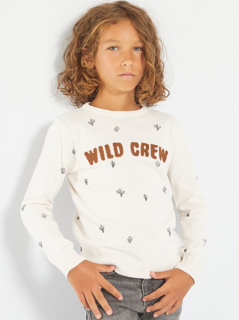 Pull en maille jersey 'Wild Crew' Blanc - Kiabi