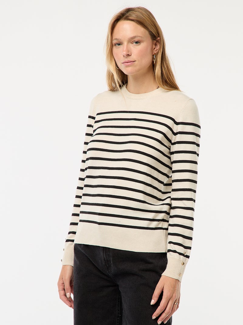 Pull en maille léger col rond Beige - Kiabi