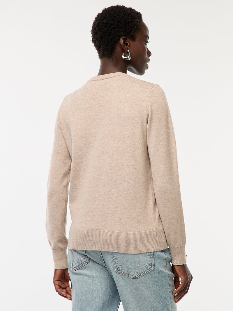 Pull en maille léger col rond Beige - Kiabi
