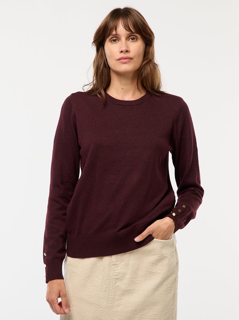 Pull en maille léger col rond Bordeaux - Kiabi