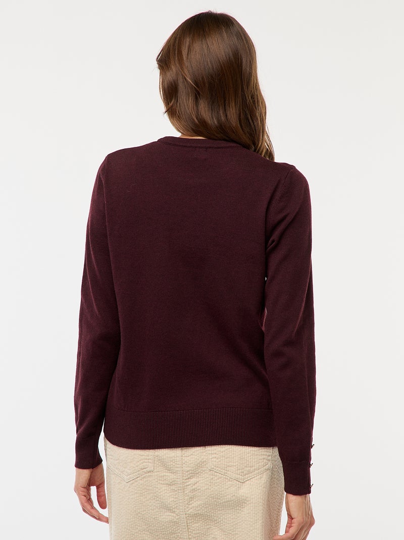 Pull en maille léger col rond Bordeaux - Kiabi