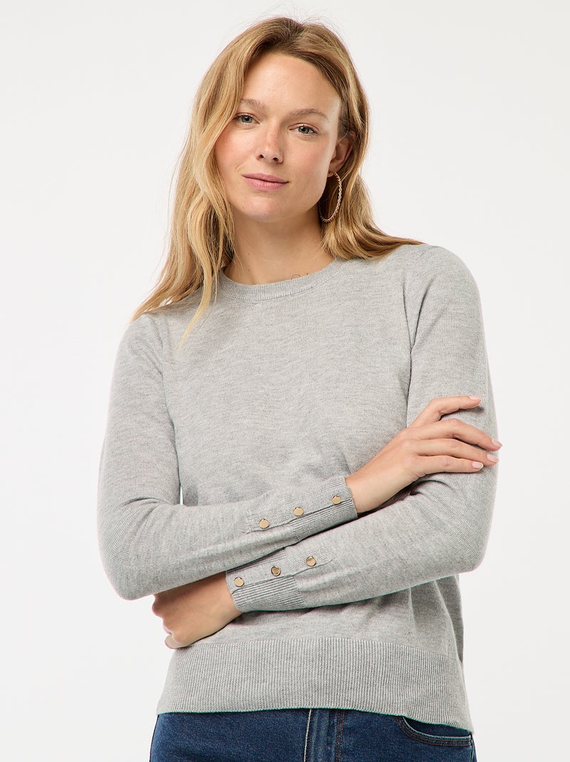 Pull en maille léger col rond Gris - Kiabi