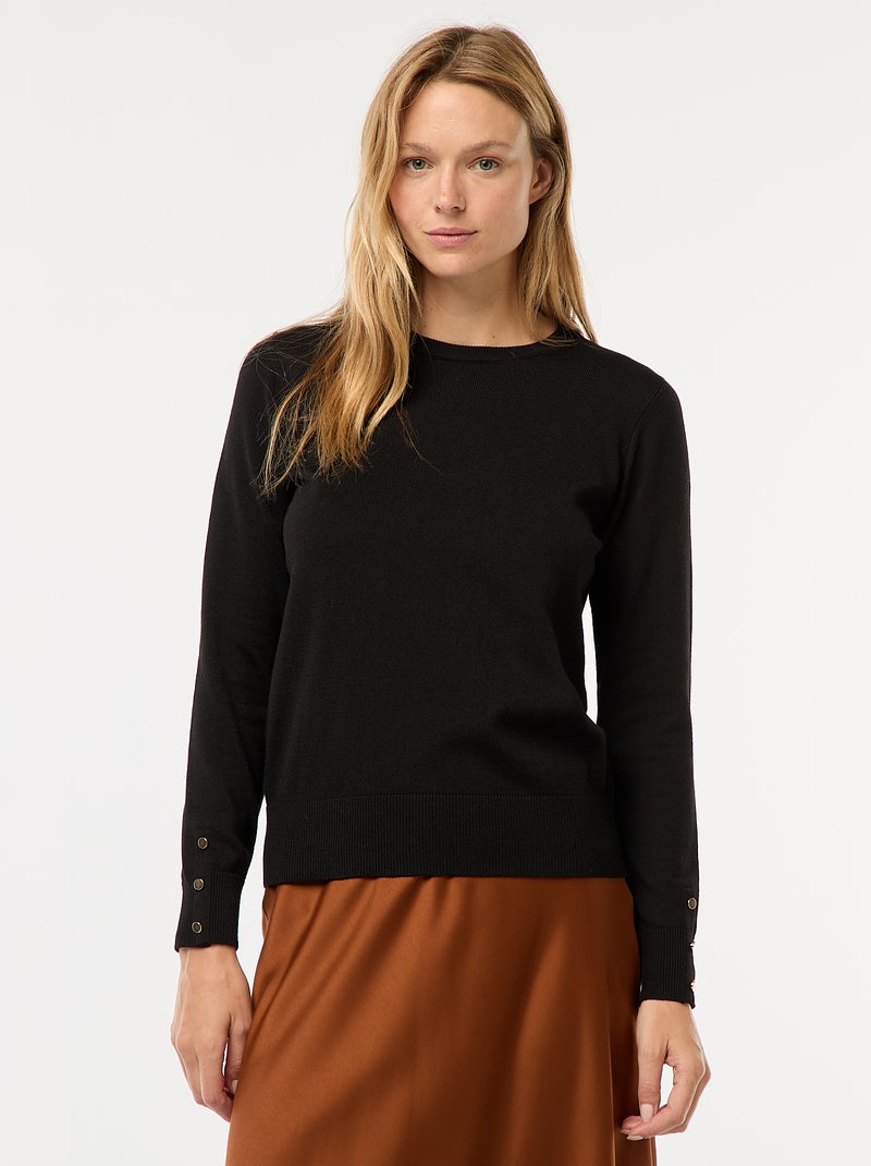 Pull en maille léger col rond Noir Femme Kiabi