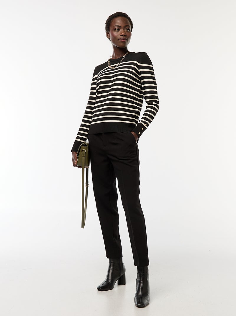 Pull en maille léger col rond Noir - Kiabi