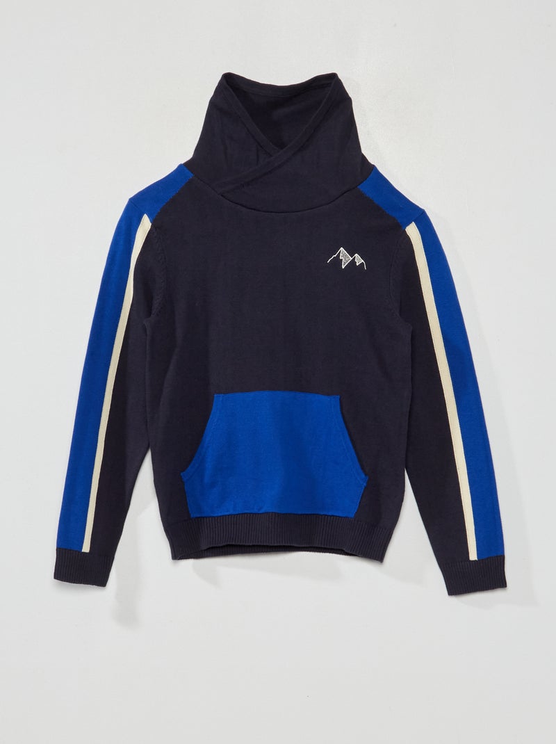 Pull en maille légère avec poche kangourou Bleu - Kiabi