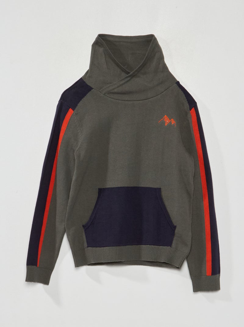 Pull en maille légère avec poche kangourou Vert - Kiabi