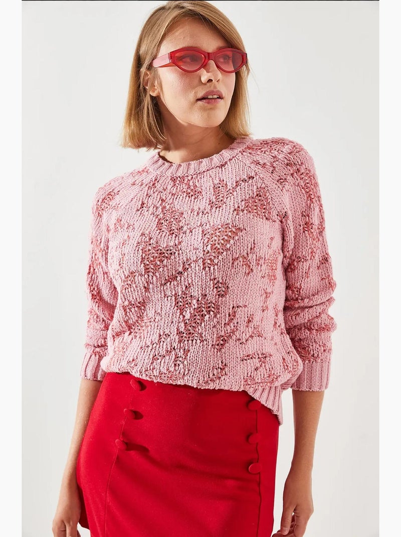 Pull en maille lucci Rose fluo/Solinotes - Kiabi