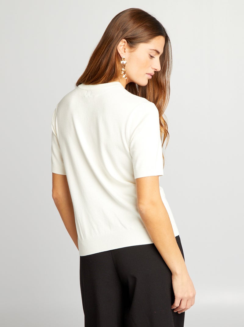 Pull Léger En Coton Et Angora - Manches Courtes - Jacquard Vert Et Rose - Taille XL - Marque Rouet Or (Neuf Avec étiquette)