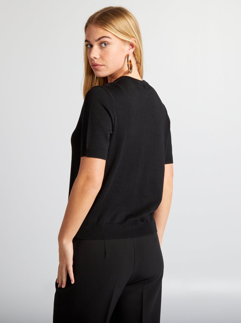 Pull en maille manches courtes noir - Kiabi