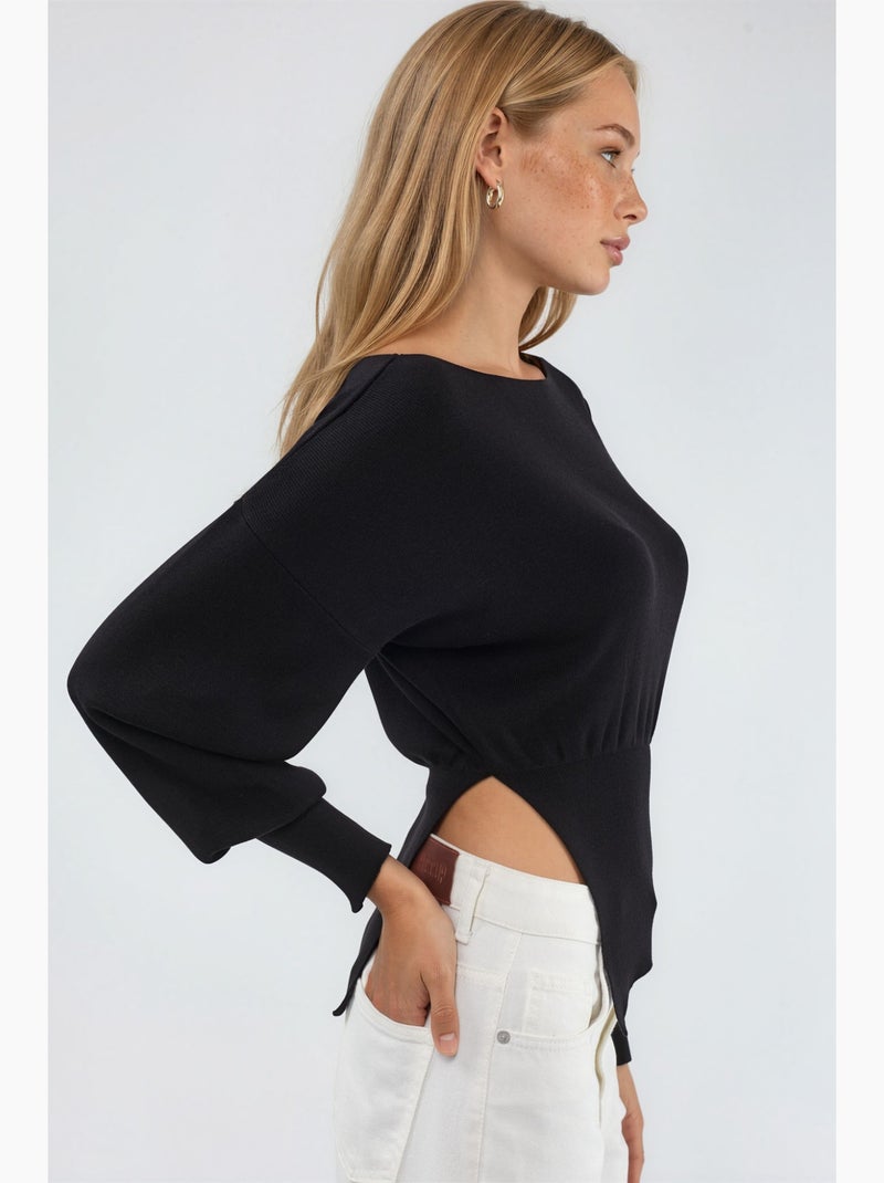 Pull en maille mi-épaisse à col bateau hiccup Noir - Kiabi