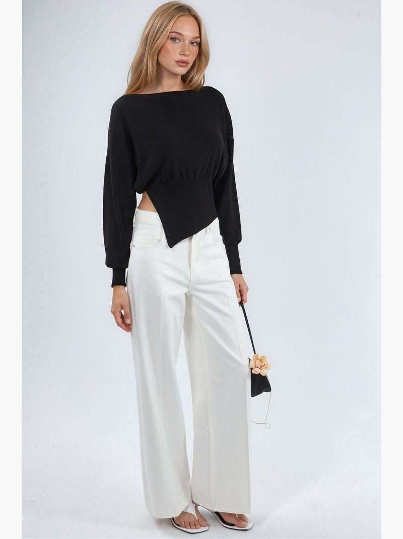 Pull en maille mi-épaisse à col bateau hiccup Noir - Kiabi