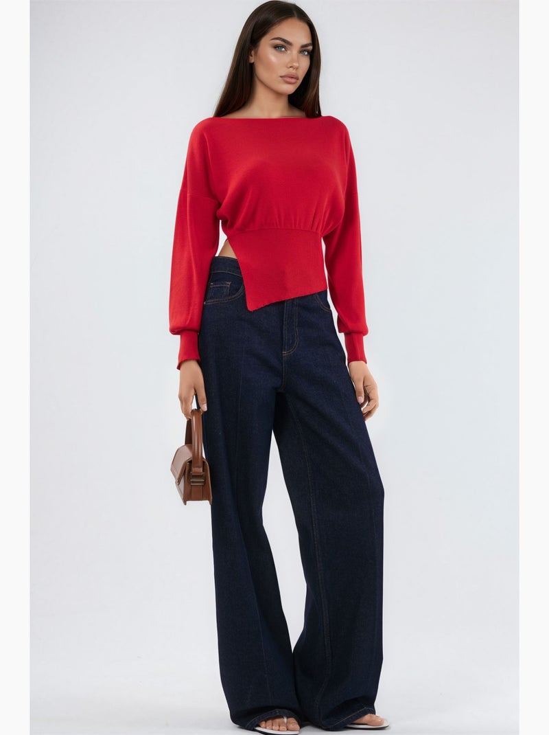 Pull en maille mi-épaisse à col bateau hiccup Rouge - Kiabi