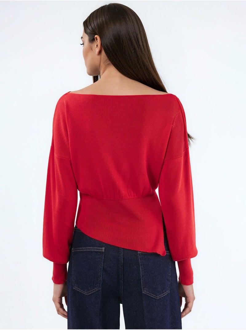 Pull en maille mi-épaisse à col bateau Rouge - Kiabi