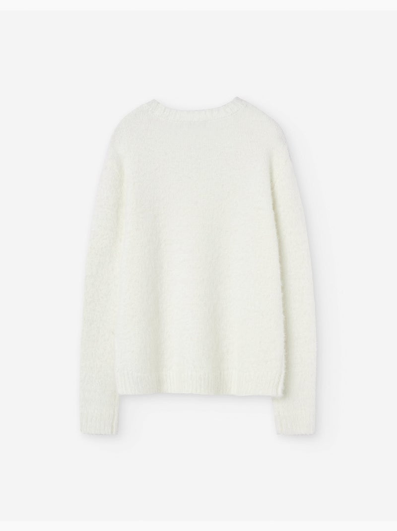 Pull en maille moelleuse à col rond Blanc Ecru - Kiabi