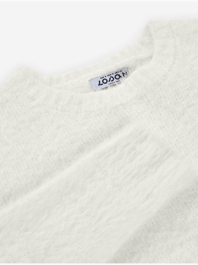 Pull en maille moelleuse à col rond Blanc Ecru - Kiabi