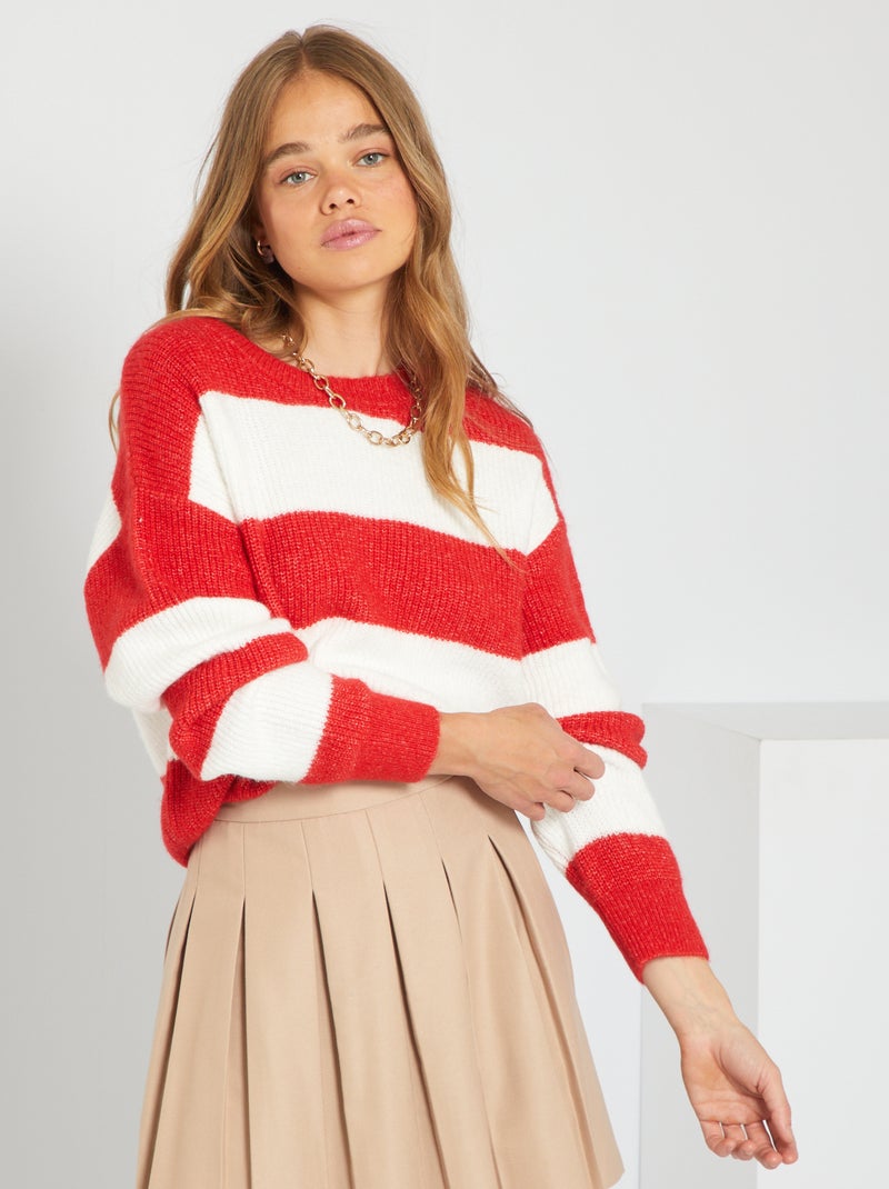 Pull en maille motif rayé Rouge/Blanc - Kiabi