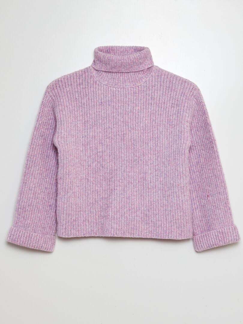 Pull en maille moulinée avec col roulé Rose - Kiabi