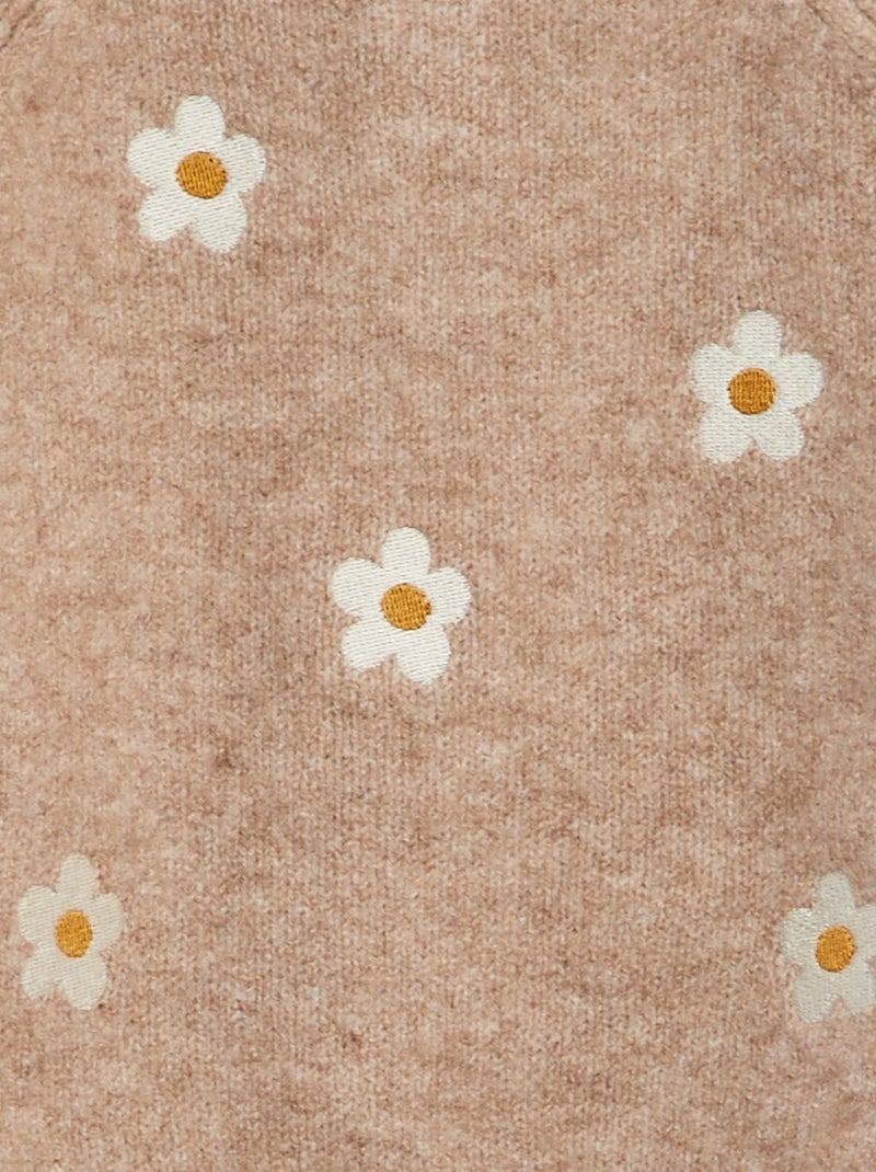 Pull en maille mousseuse avec broderies Beige - Kiabi