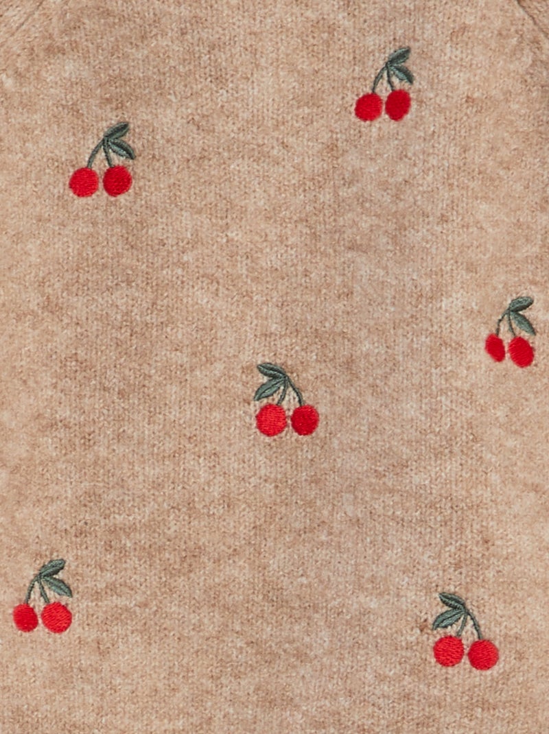 Pull en maille mousseuse avec broderies Beige - Kiabi