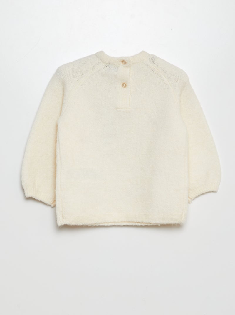 Pull en maille mousseuse avec broderies Blanc - Kiabi