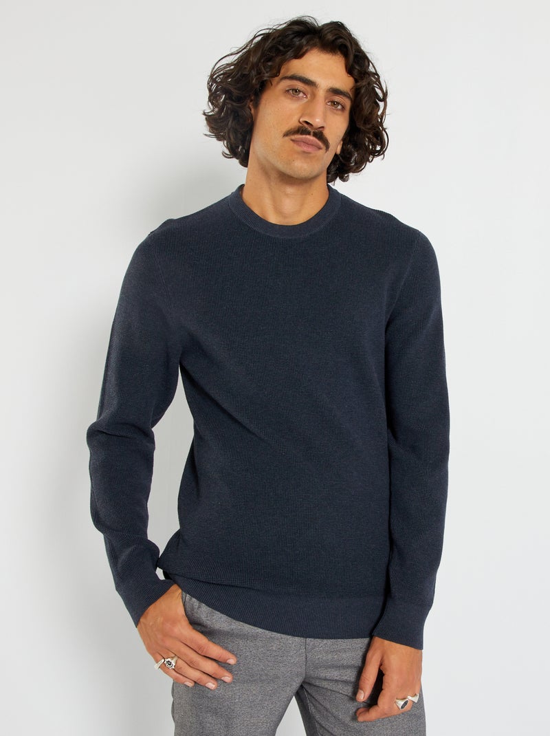 Pull en maille nid d'abeille Bleu - Kiabi