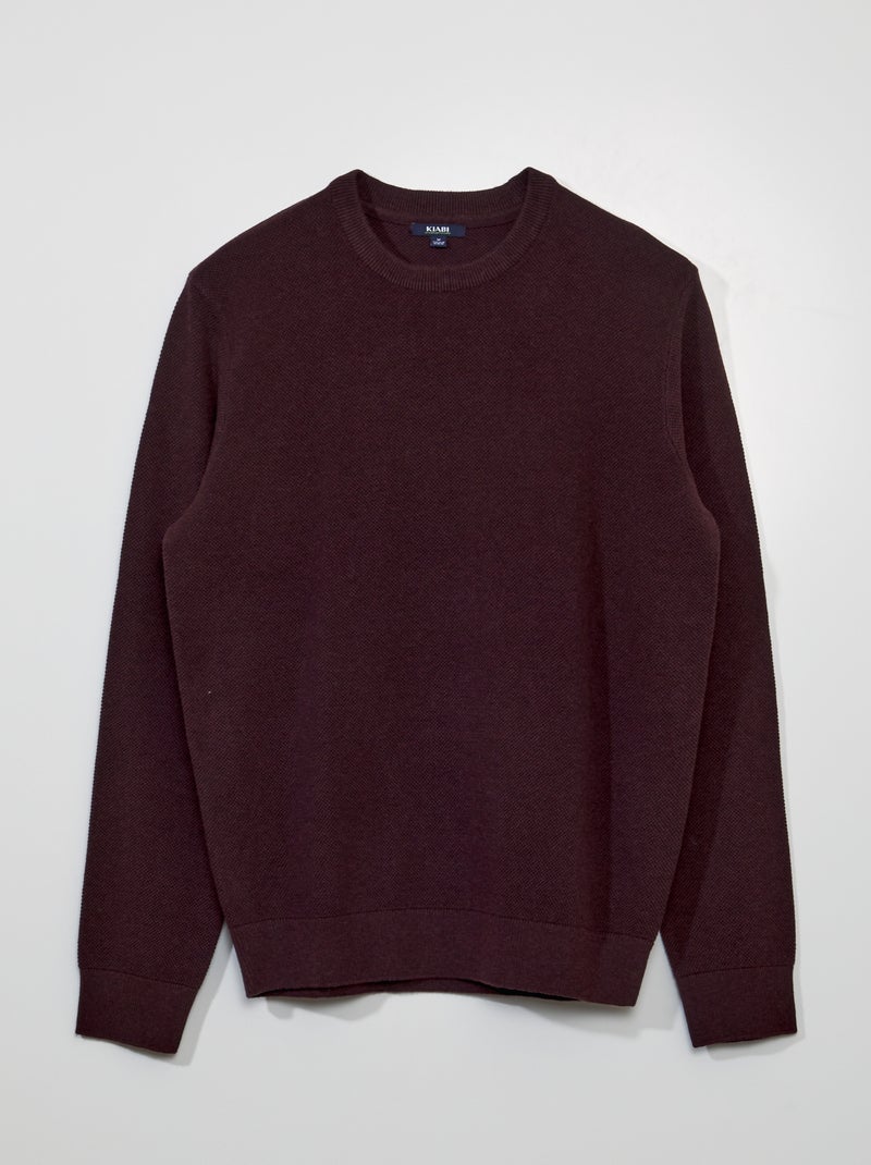 Pull en maille nid d'abeille Bordeaux - Kiabi