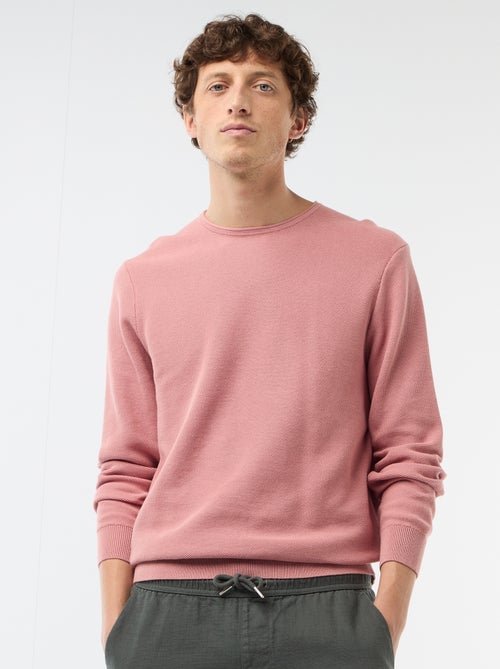 Pull Homme Crew Clothing Rose Moyen - 1/4 Zip, Manches Longues, Col Haut, Taille M