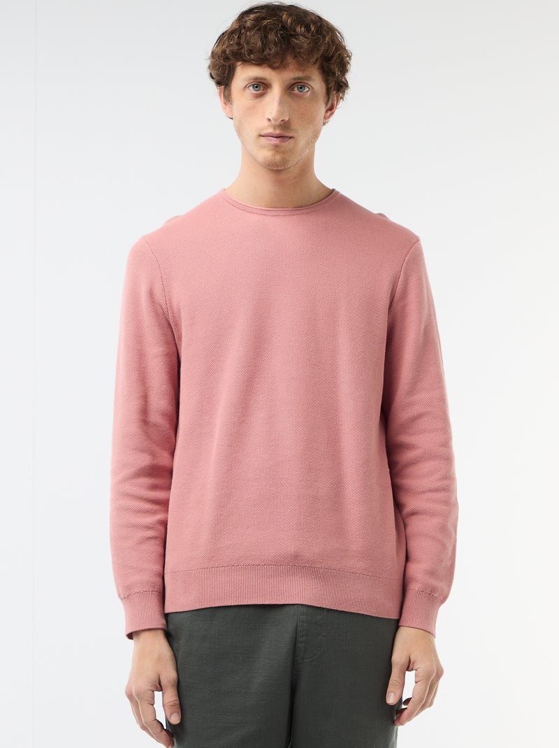 Pull en maille nid d'abeille Rose - Kiabi