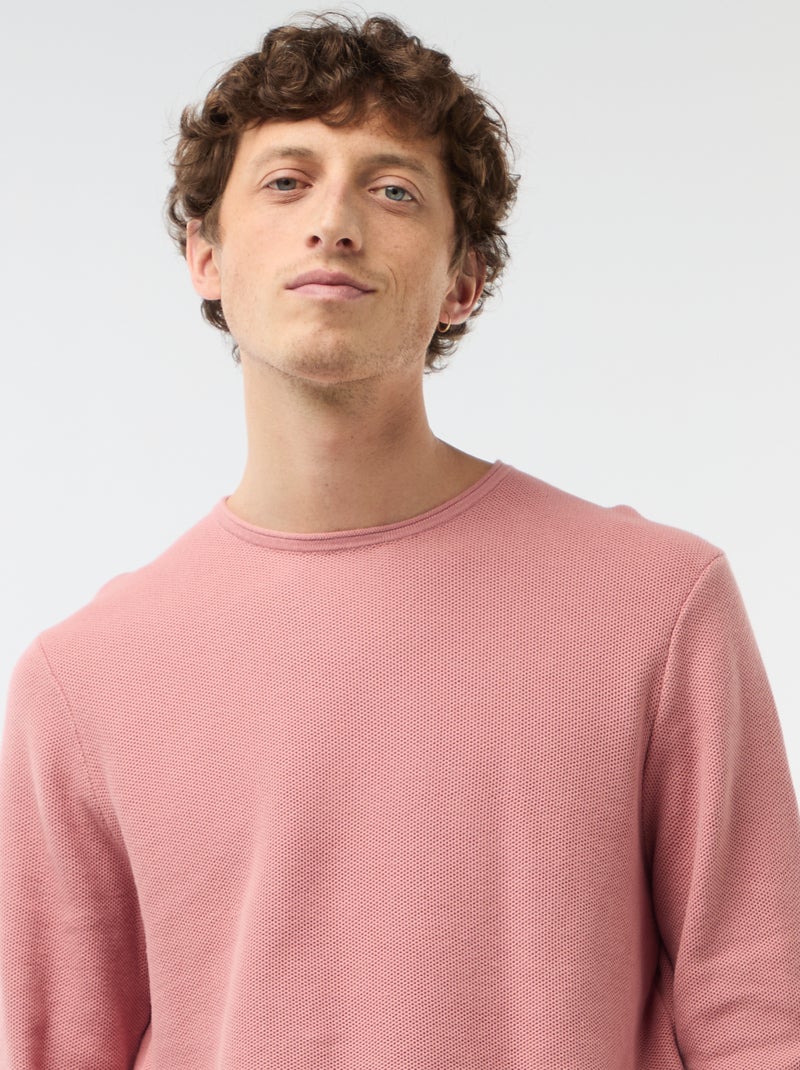 Pull en maille nid d'abeille Rose - Kiabi