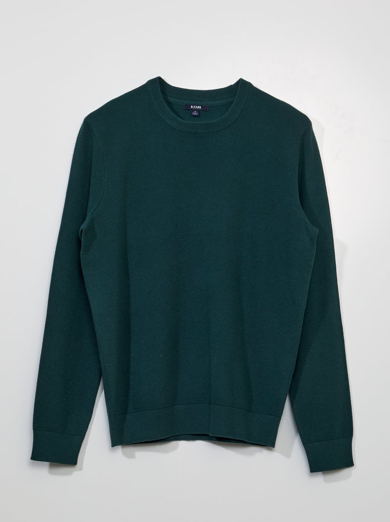 Pull en maille nid d'abeille Vert - Kiabi
