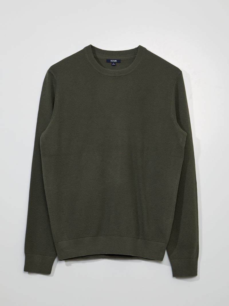 Pull en maille nid d'abeille Vert - Kiabi