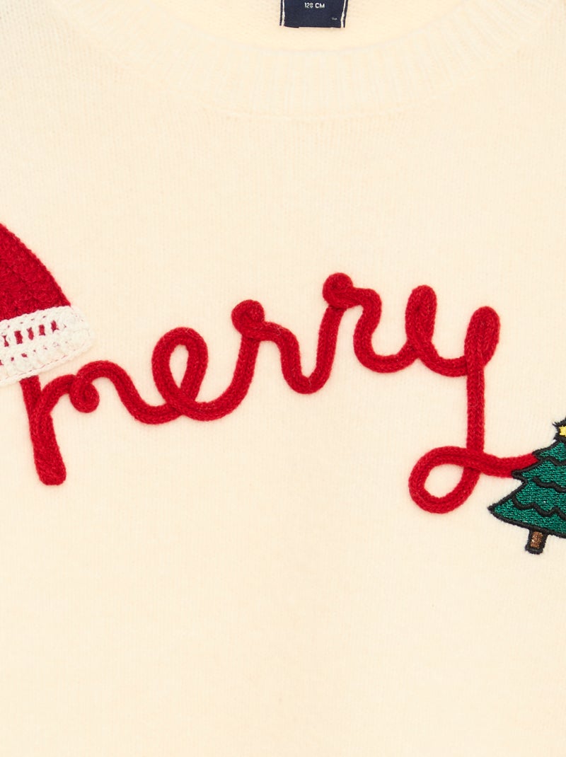 Pull en maille 'Noël' Beige - Kiabi