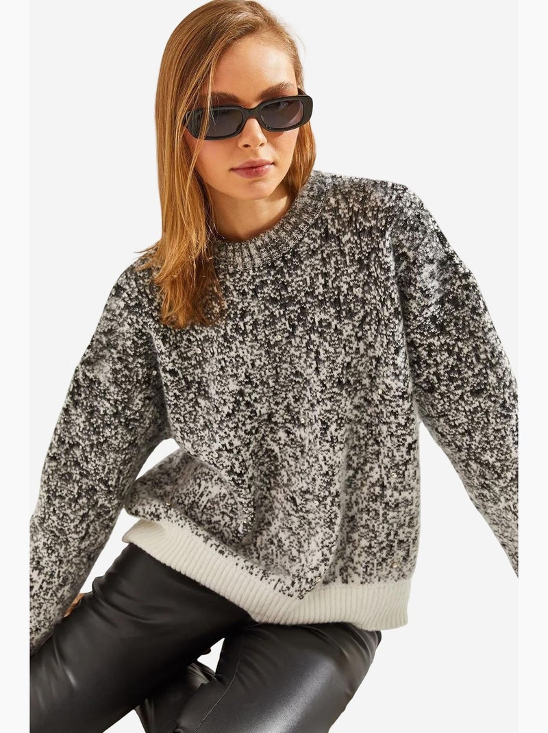 Pull en maille orné de perles et de pierres lucci Noir Blanc - Kiabi