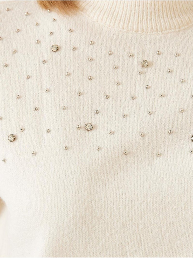 Pull en maille orné de pierres bianco lucci Beige argile - Kiabi
