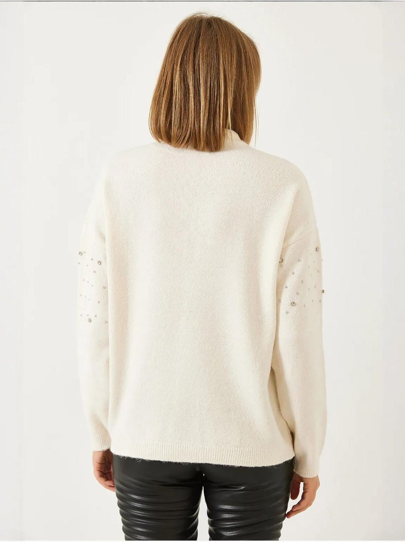 Pull en maille orné de pierres bianco lucci Beige argile - Kiabi