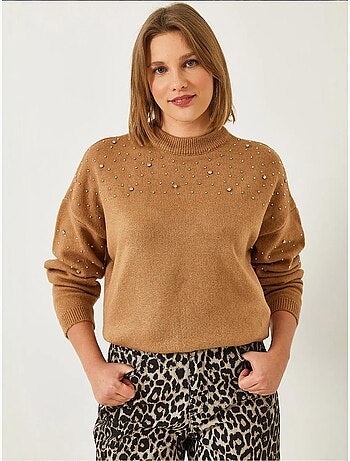 Pull en maille orné de pierres bianco lucci