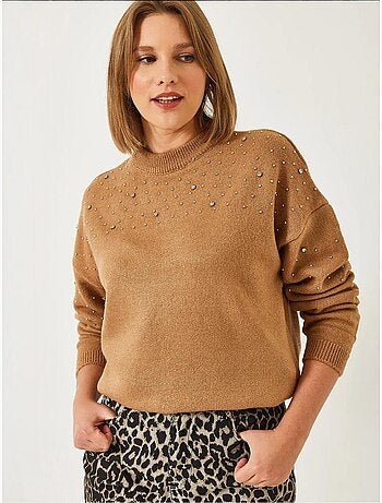 Pull en maille orné de pierres bianco lucci