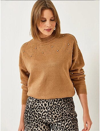 Pull en maille orné de pierres bianco lucci